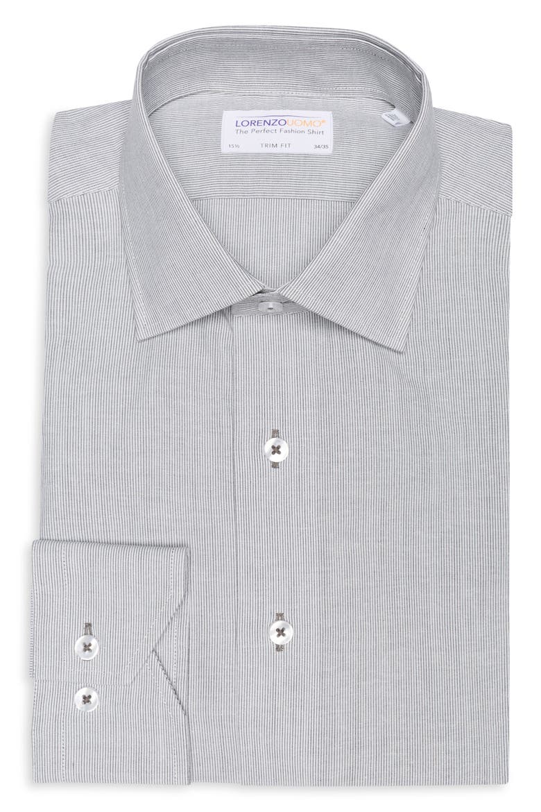Trim Fit Stripe Dress Shirt, Alternate, color, CLOUDY GREY