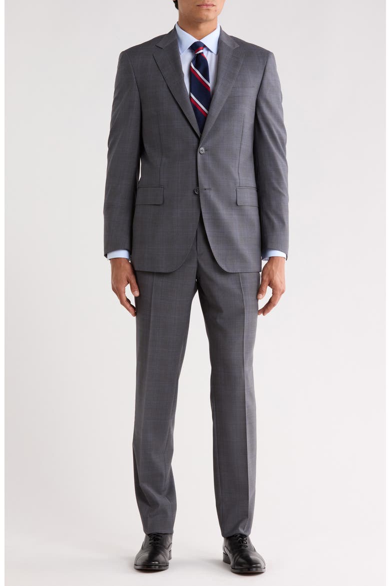 Plaid Wool Two-Button Suit, Main, color, GREY