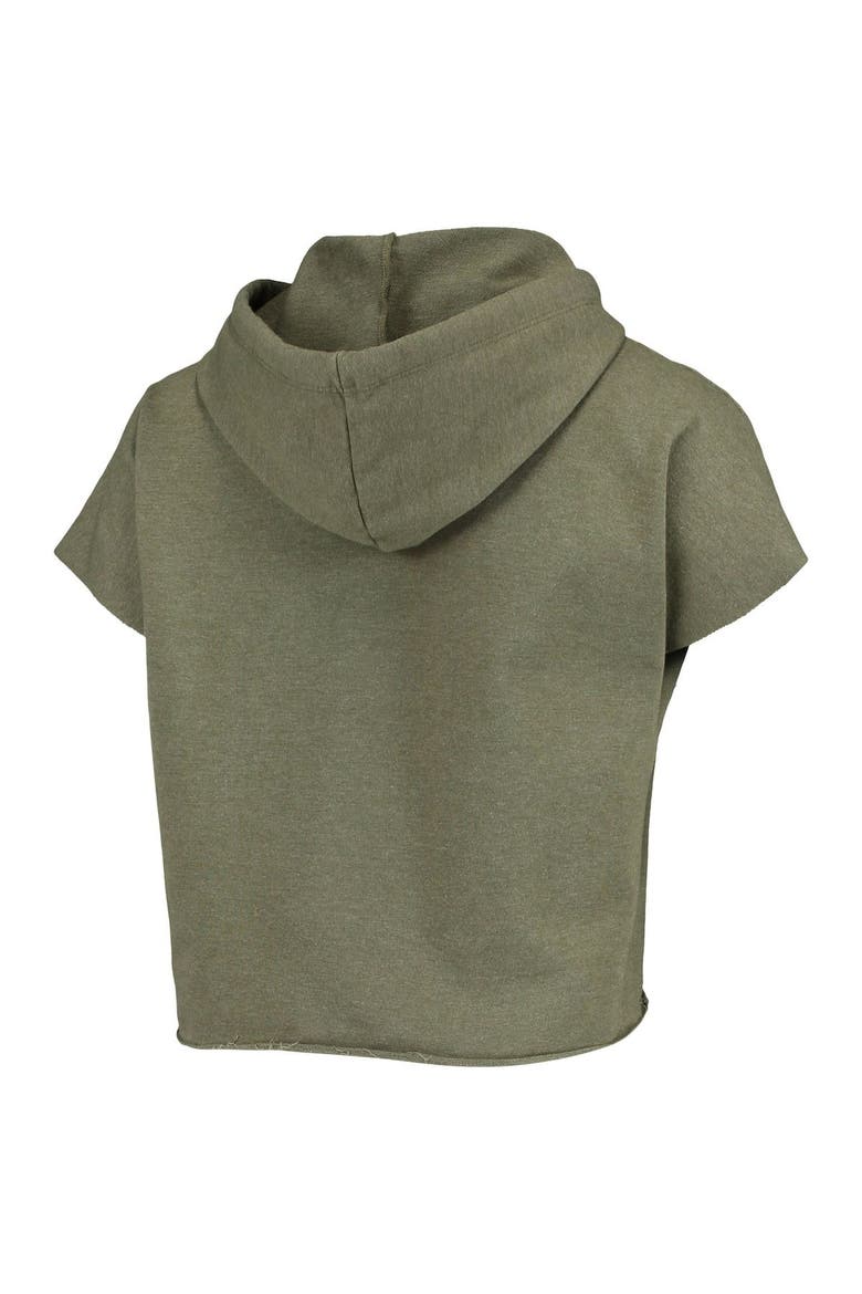 Women's Original Retro Brand Olive Nebraska Huskers Cropped Tri-Blend Short Sleeve Pullover Hoodie, Alternate, color, Olive