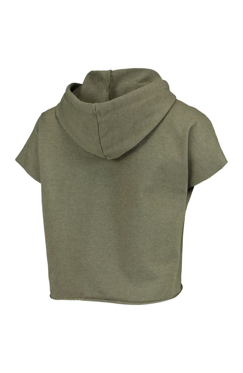 Retro Brand Women's Original Retro Brand Olive Nebraska Huskers Cropped Tri-Blend Short Sleeve Pullover Hoodie, Alternate, color, 