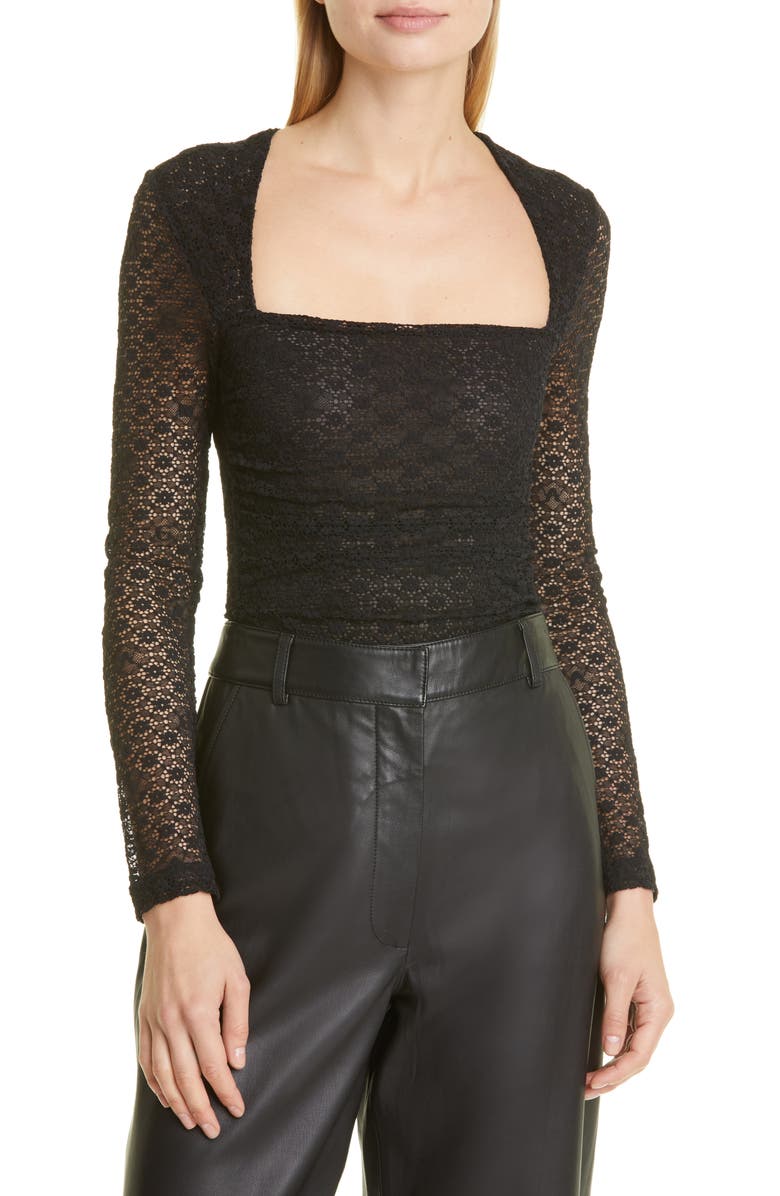 Ganni Lace Intimates Bodysuit, Main, color, 