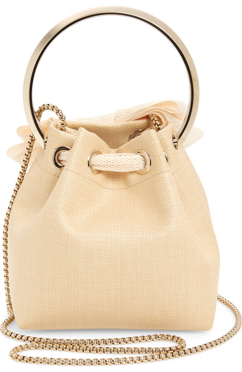 Jimmy Choo Bon Bon Bow Raffia Bucket Bag, Alternate, color,