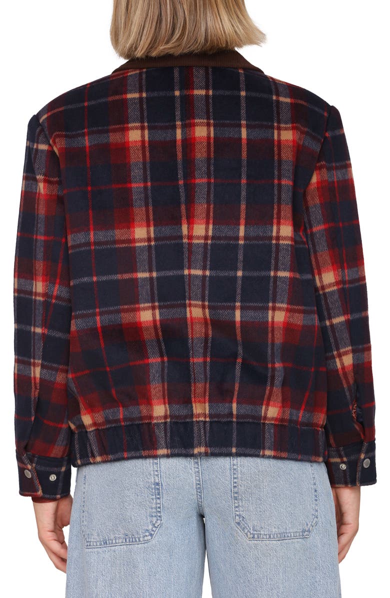 Avec Les Filles Plaid Oversize Bomber Jacket, Alternate, color, Navy-Red Plaid