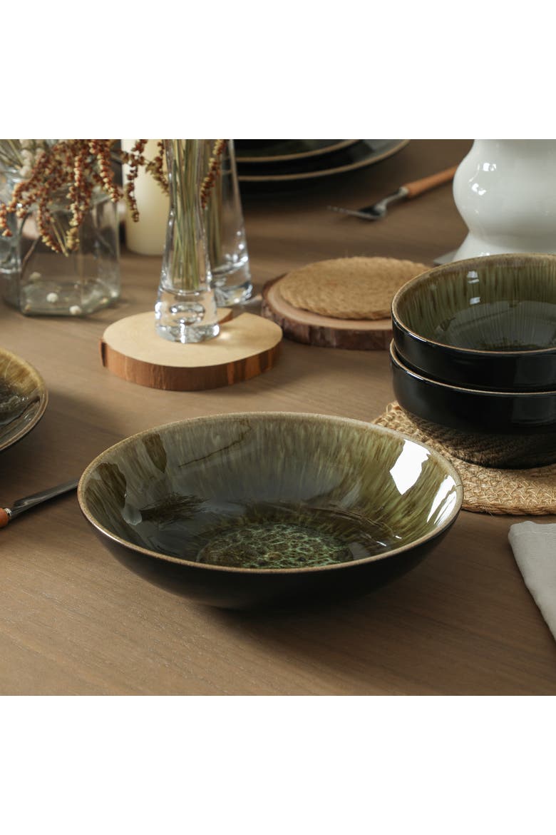Riley 16-Piece Dinnerware Set Stoneware, Service for 4, Alternate, color, Black and Green