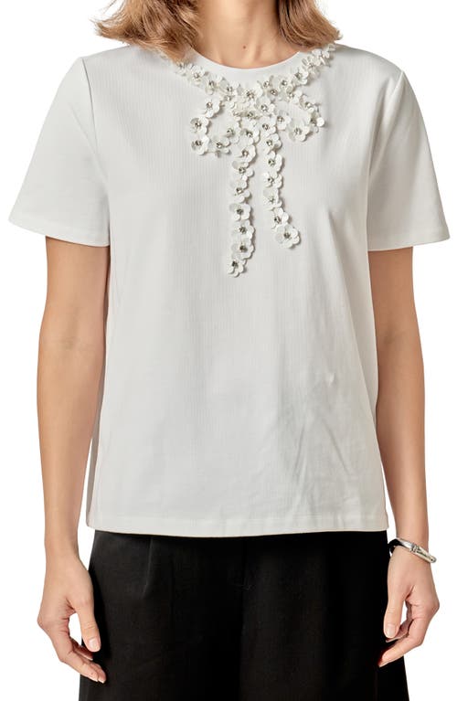 English Factory Beaded Bow Detail Top In White