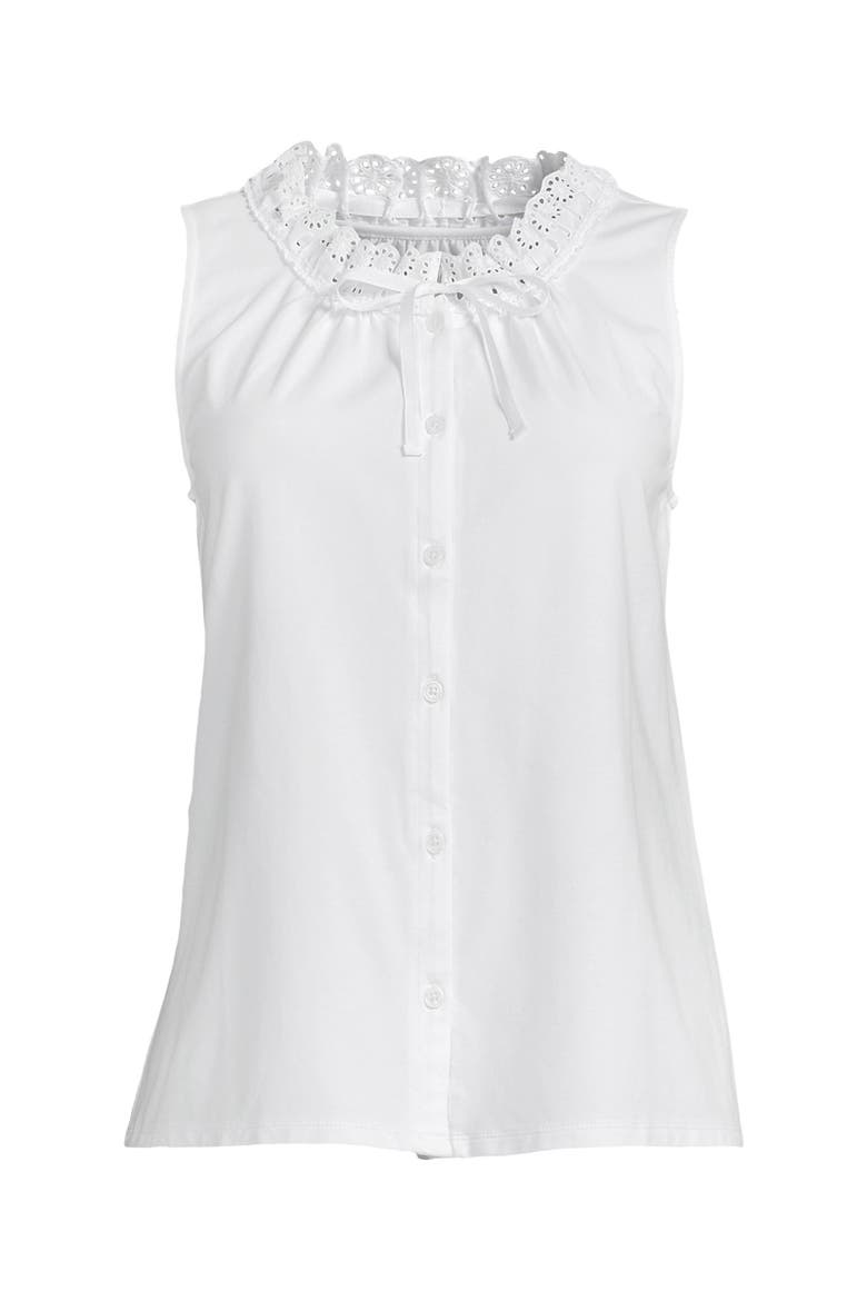 Lightweight Jersey Button Front Lace Trim Tank, Alternate, color, White