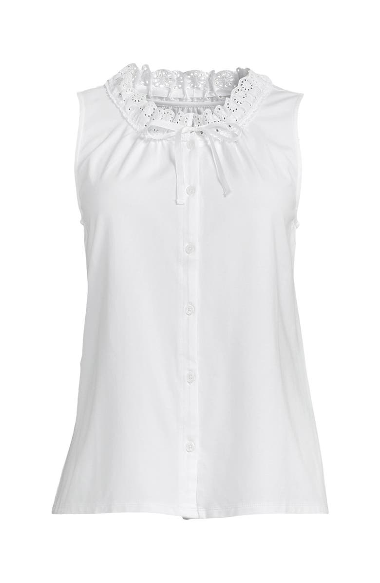 Lands' End Lightweight Jersey Button Front Lace Trim Tank, Alternate, color, White