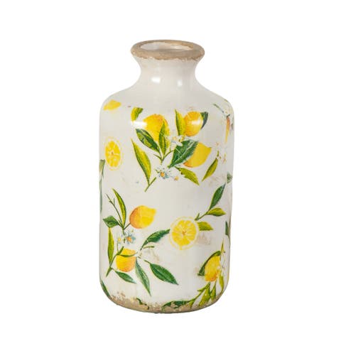 8.5-in Lemon Print Ceramic Rustic Vase