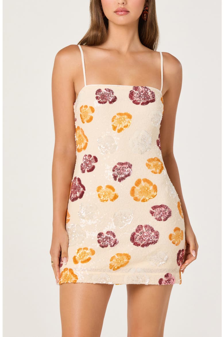 Abelia Sequin Flower Minidress, Alternate, color, IVORY MULTI FLORAL