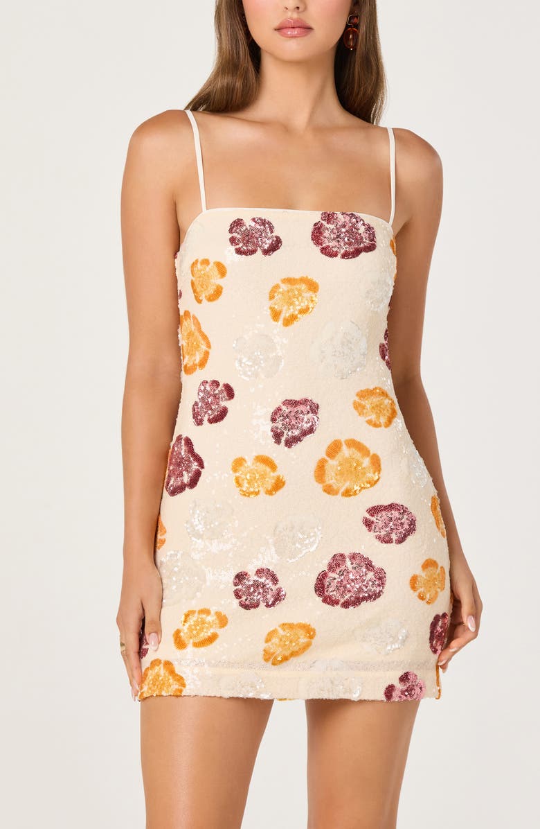 ASTR the Label Abelia Sequin Flower Minidress, Alternate, color, Ivory Multi Floral