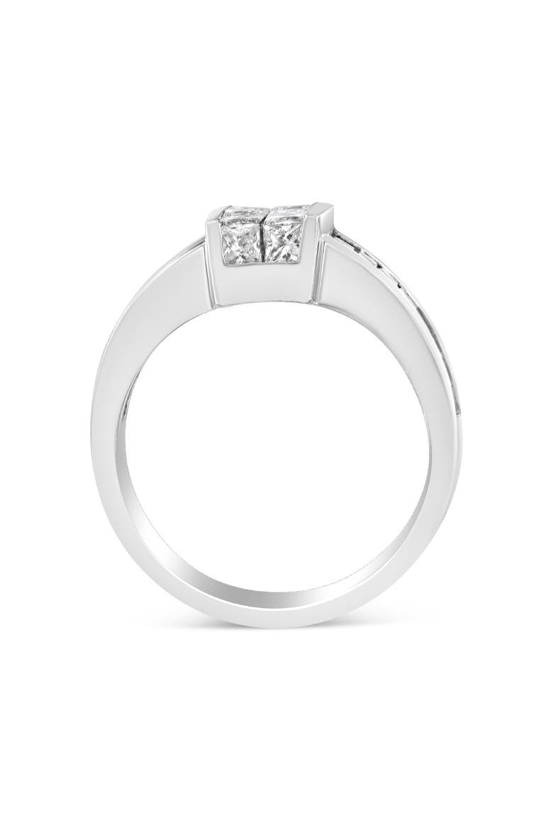 14K White Gold 2 3/4 Cttw Invisible-Set Princess and Channel-Set Baguette Diamond Step Up Cocktail Ring (G-H Color, SI1-SI2 Clarity) - Ring Size 9.25, Alternate, color, White Gold