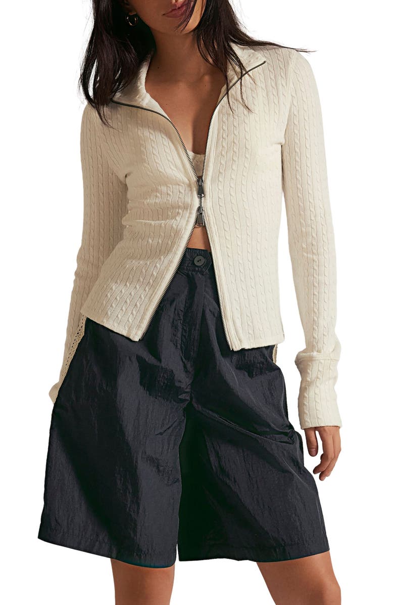 Free People Brunch GIrl Zip Cardigan, Main, color, Clean Ivory