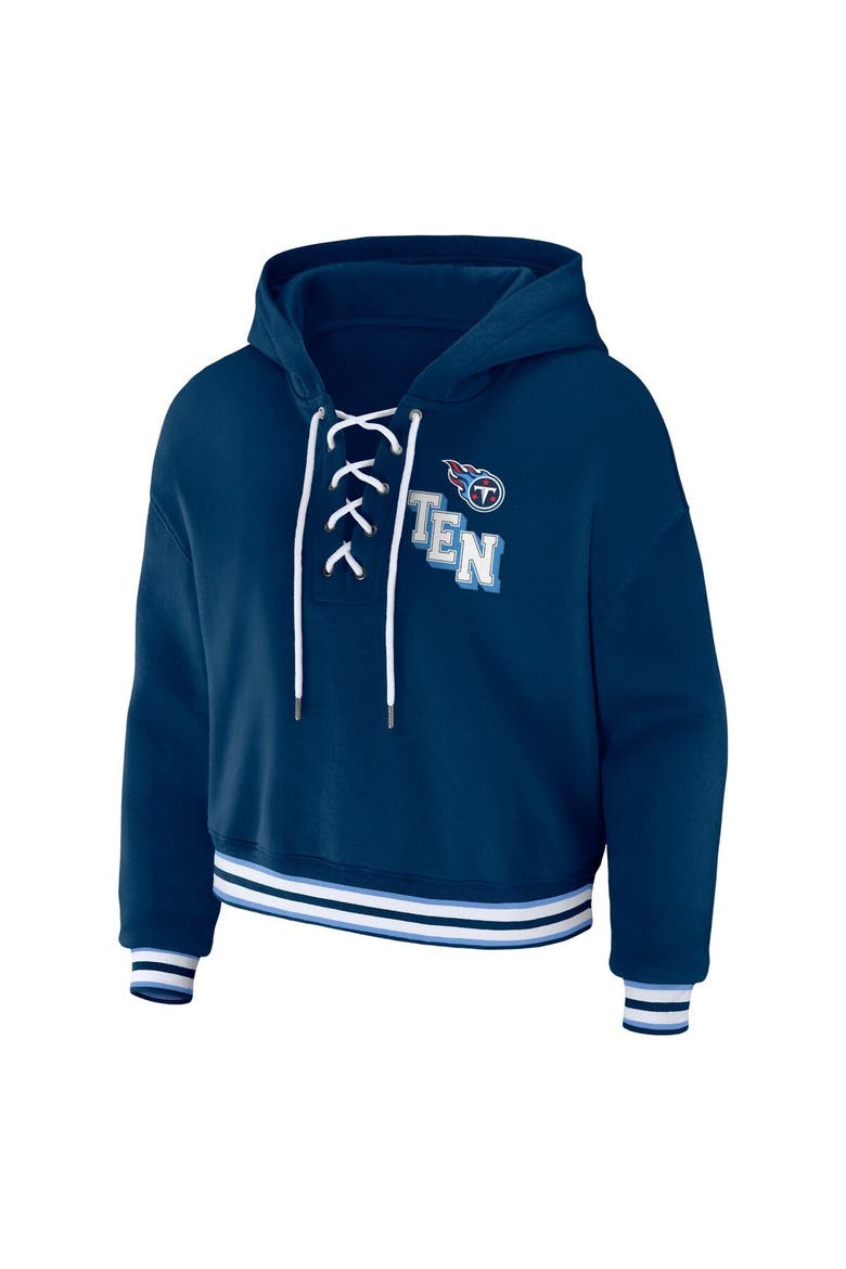 Women's WEAR by Erin Andrews Navy Tennessee Titans Lace-Up Pullover Hoodie, Alternate, color, Navy