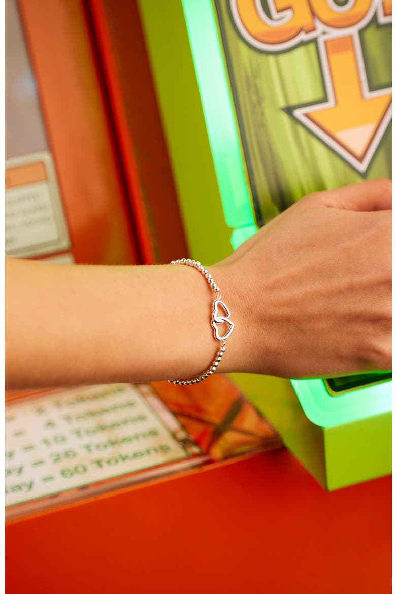 Sienna Interlinking Hearts Beaded Stretch Bracelet, Alternate, color, SILVER