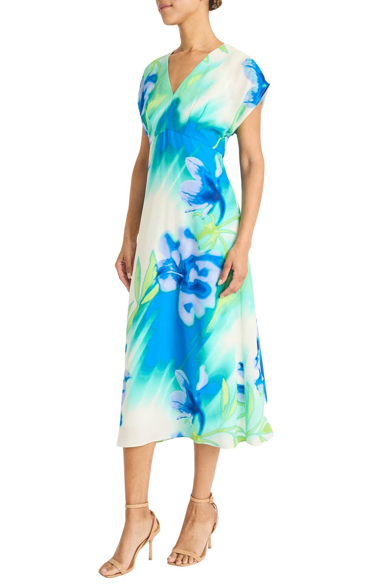 Maggy London Print V-Print Midi Dress, Alternate, color, Ivory/ Blue