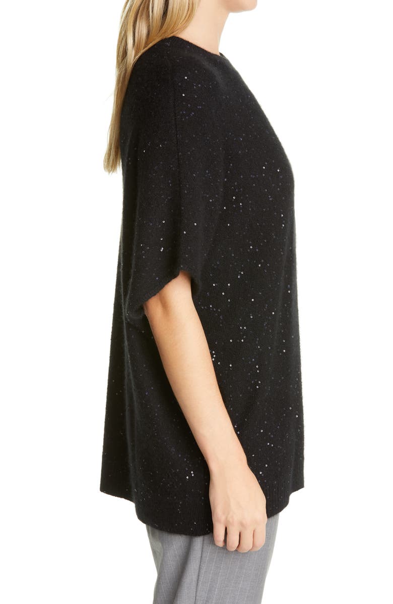 Fabiana Filippi Sequin Wool, Silk & Cashmere Blend Poncho, Alternate, color, Black