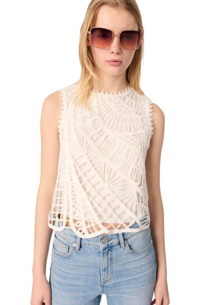 maje Crochet-knit sleeveless top, Alternate, color, 