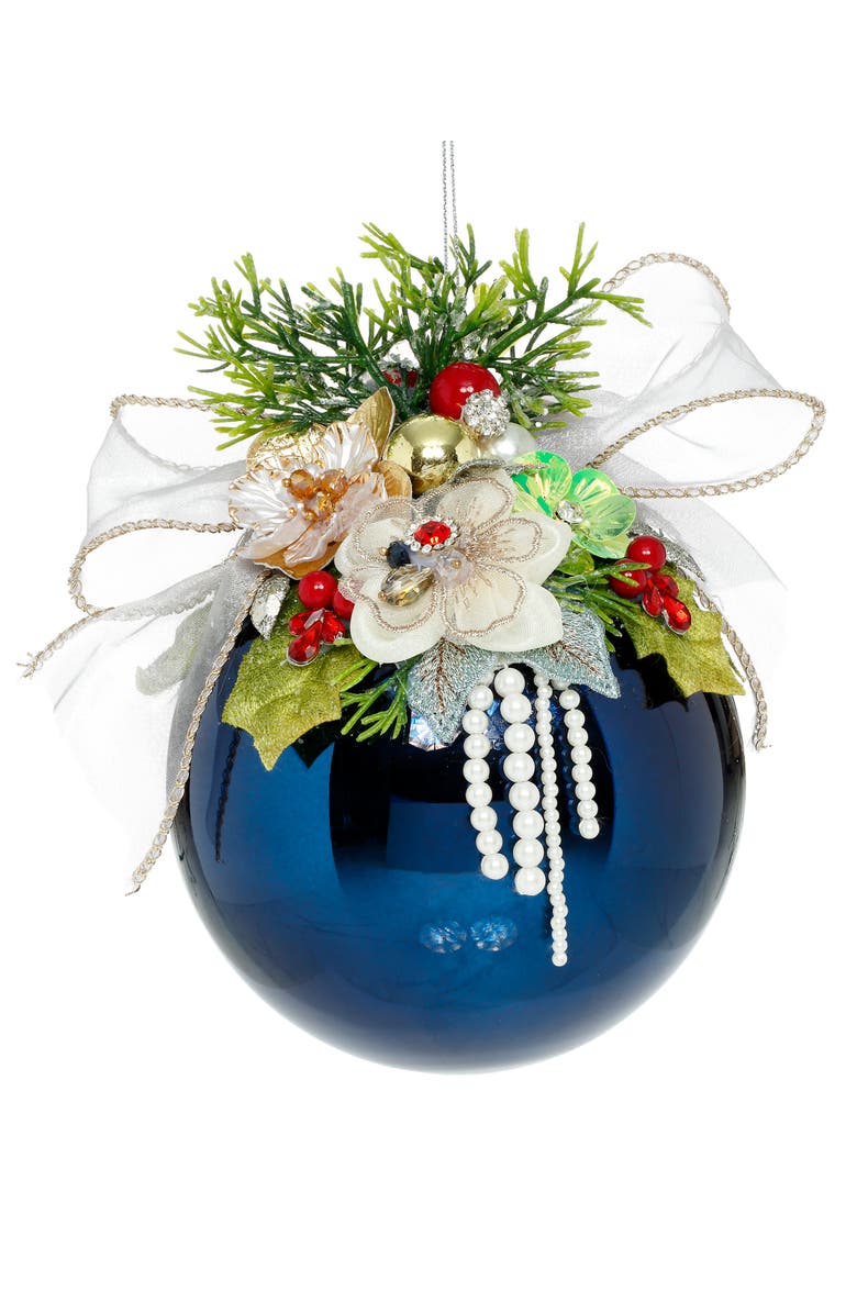 Mark Roberts Floral Jeweled Ball Ornament, Shiny, Dark Blue, Main, color, Shiny Dark Blue