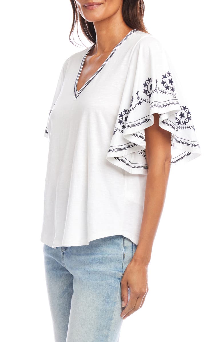 Karen Kane Embroidered Flutter Sleeve Organic Cotton Top, Alternate, color, Off White