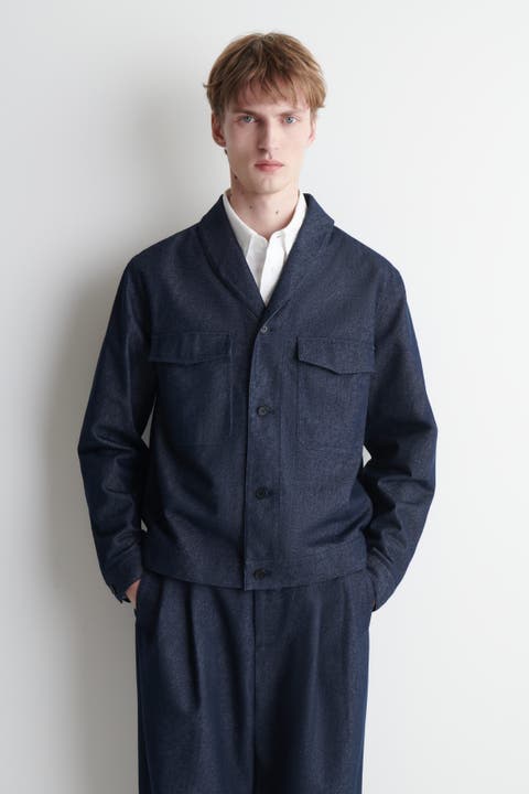 Shawl-collar Denim-effect Shirt Jacket
