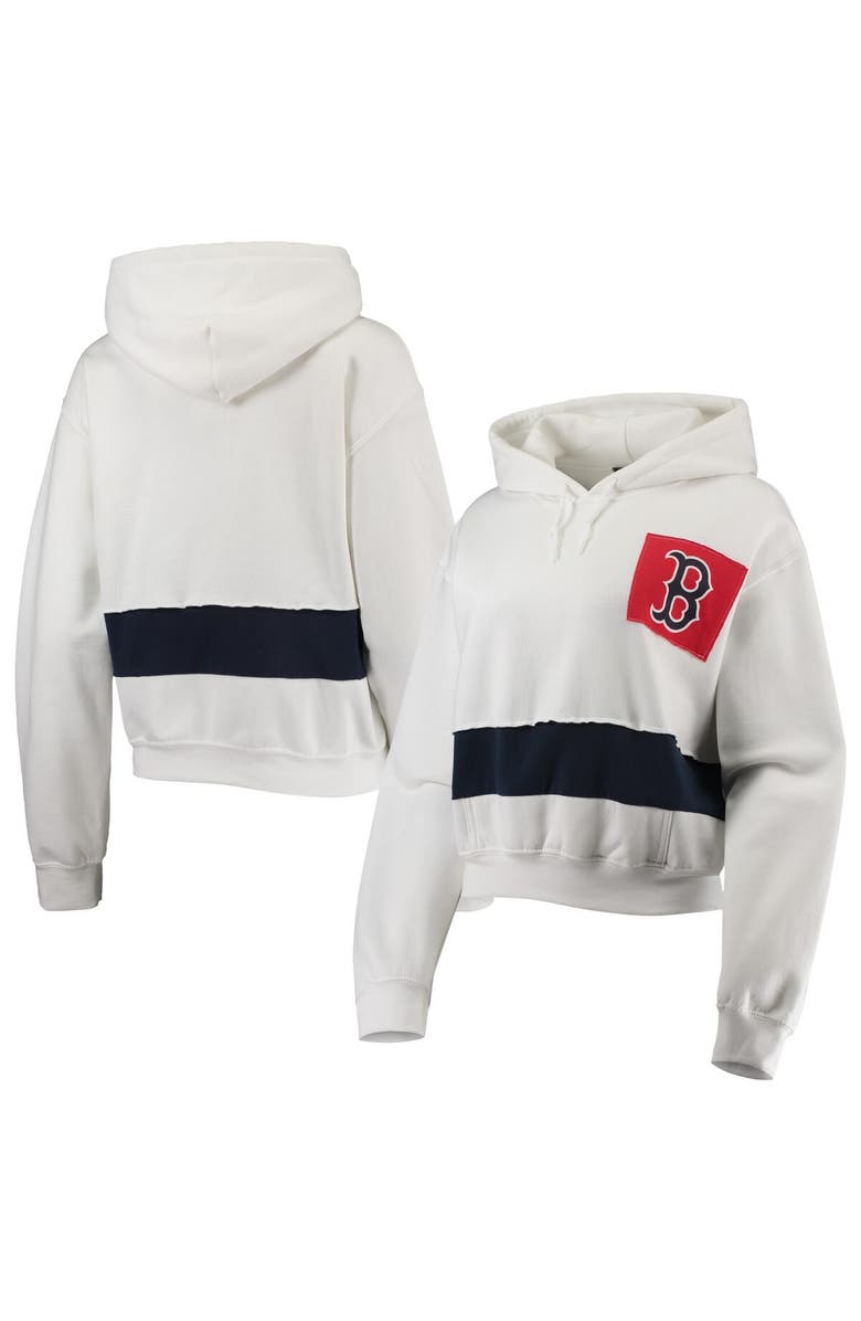 REFRIED APPAREL Women's Refried Apparel White/Navy Boston Red Sox Cropped Pullover Hoodie, Main, color, 