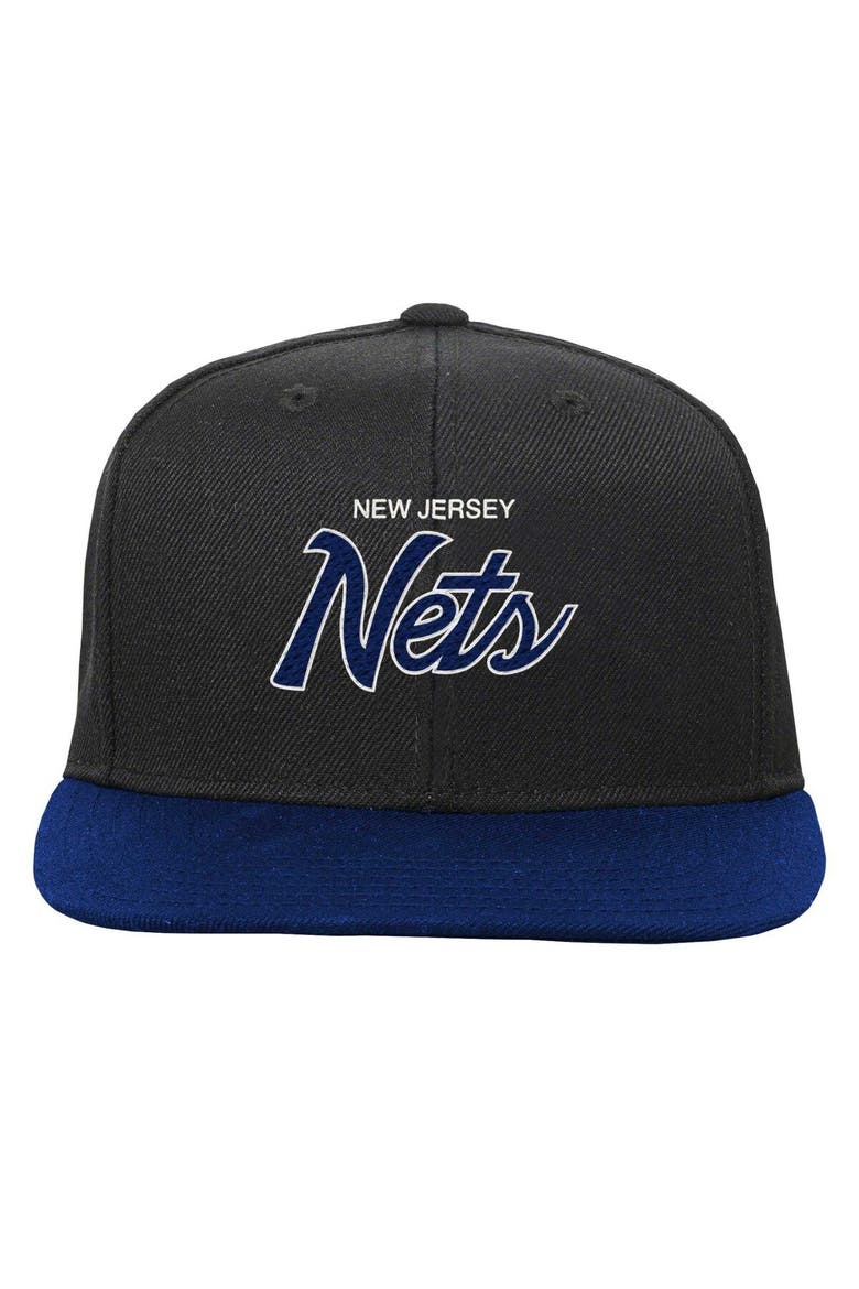 Youth Mitchell & Ness Black New Jersey Nets Team Script Snapback Hat, Alternate, color, Black