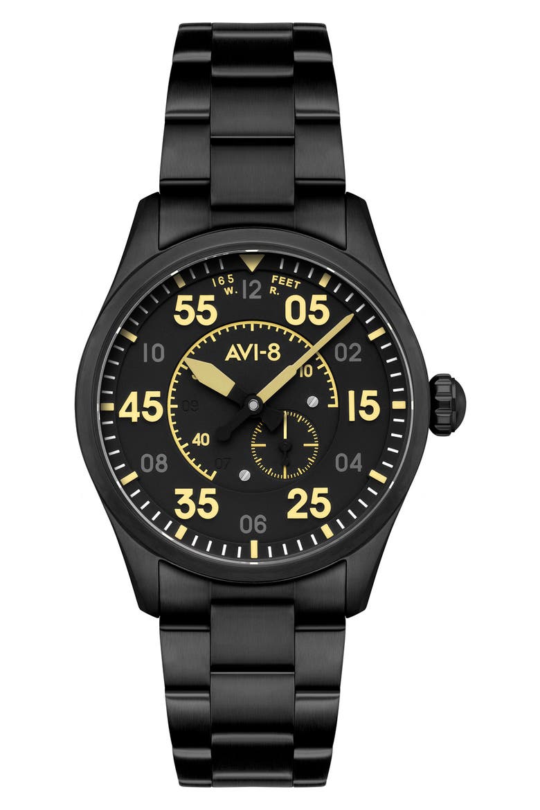 Spitfire Type 300 Eclipse Automatic Bracelet Watch, 42mm, Main, color, BLACK/ BLACK