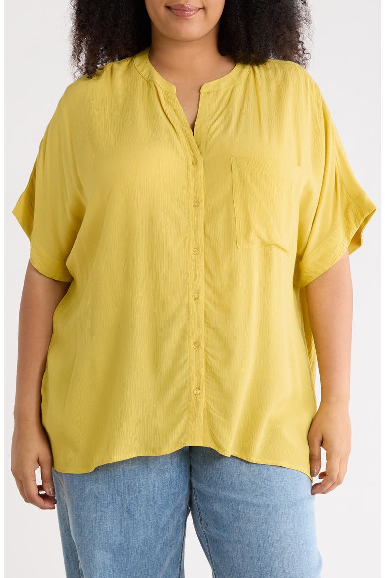 Elbow Sleeve Button-Up Shirt, Main, color, ANJOU PEAR
