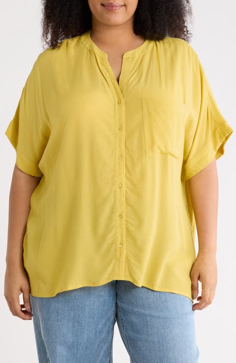 Elbow Sleeve Button-Up Shirt (Plus)