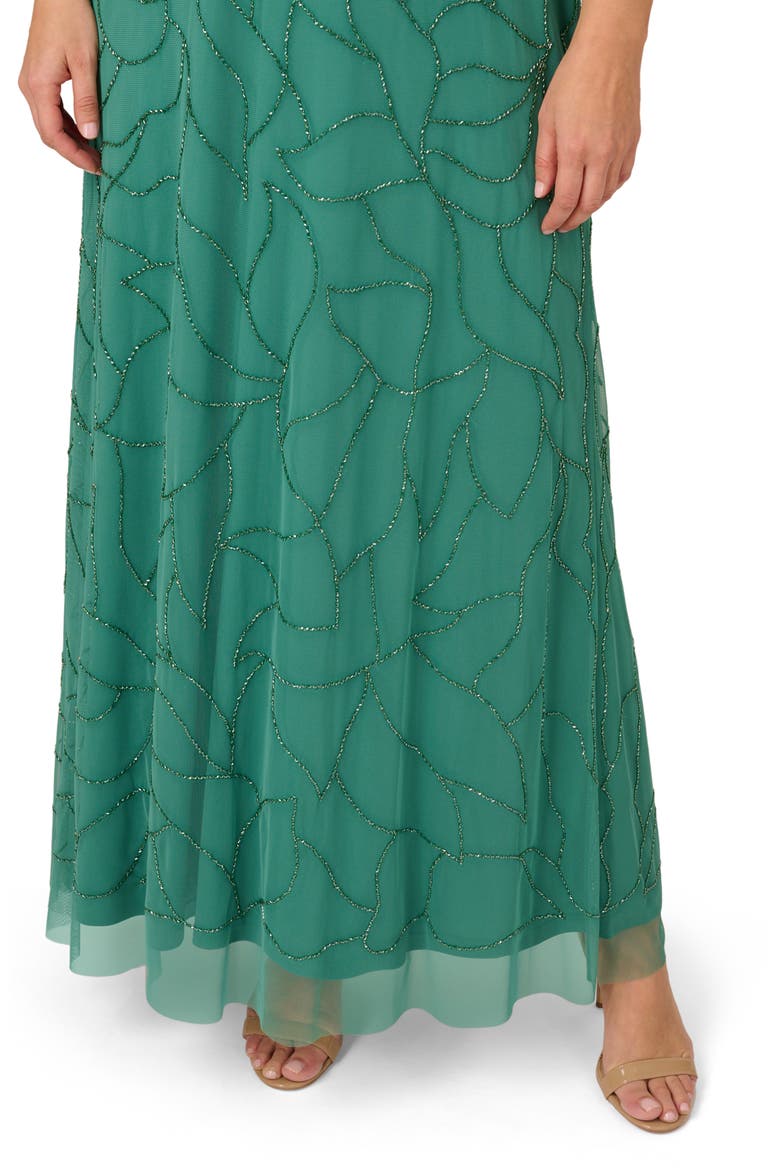 Beaded Mesh Blouson Gown, Alternate, color, JUNGLE GREEN