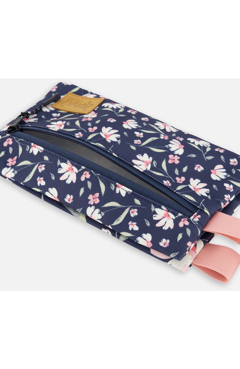 Deux par Deux Double Pencil Case Flower, Alternate, color, Navy