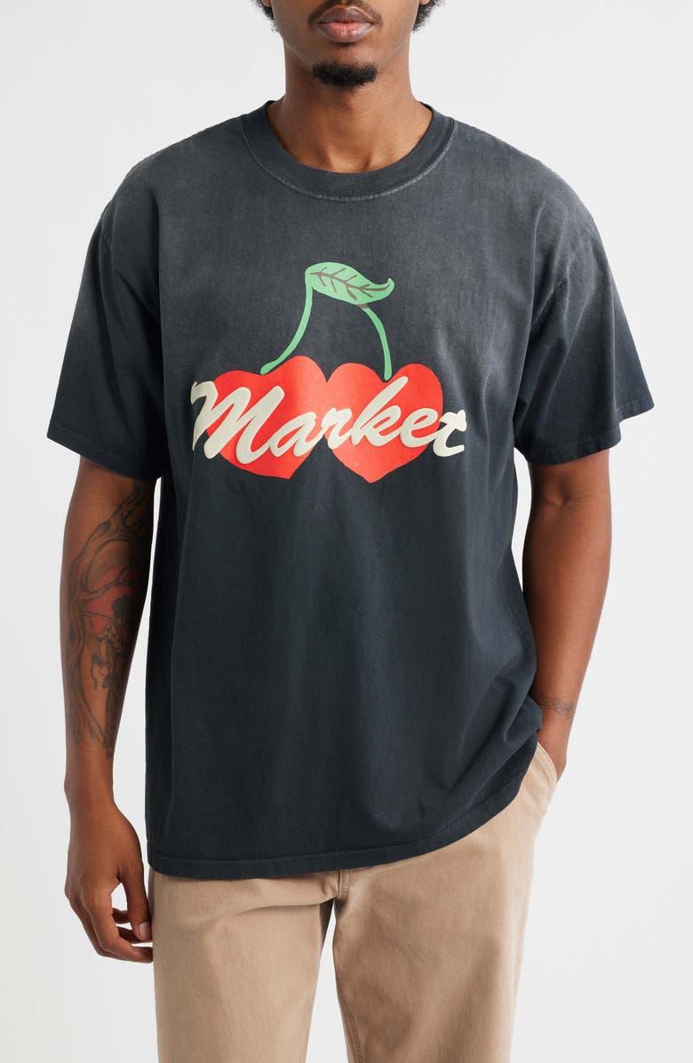 MARKET Double Cherries Cotton Graphic T-Shirt, Main, color, Pirate-Black