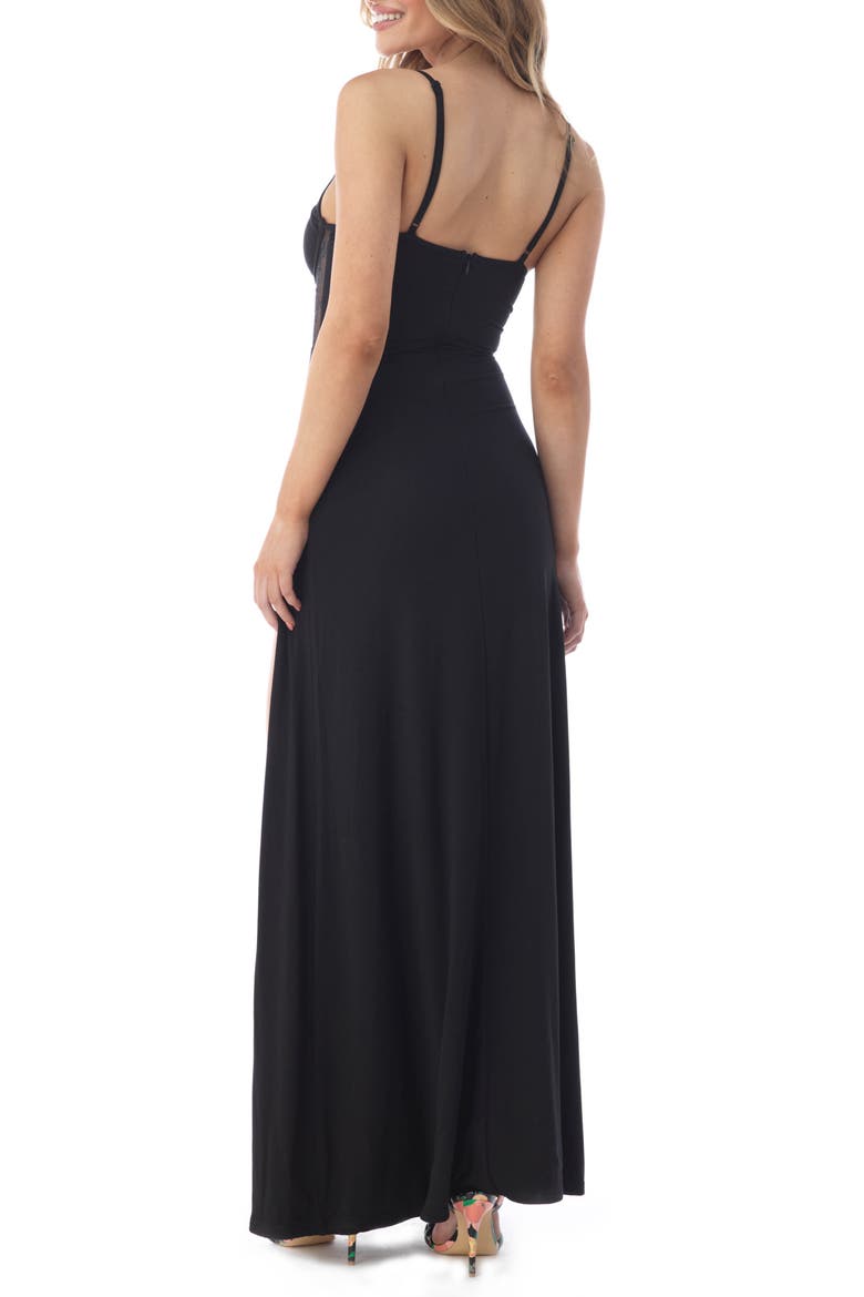 Lace Inset Cocktail Maxi Slipdress, Alternate, color, BLACK