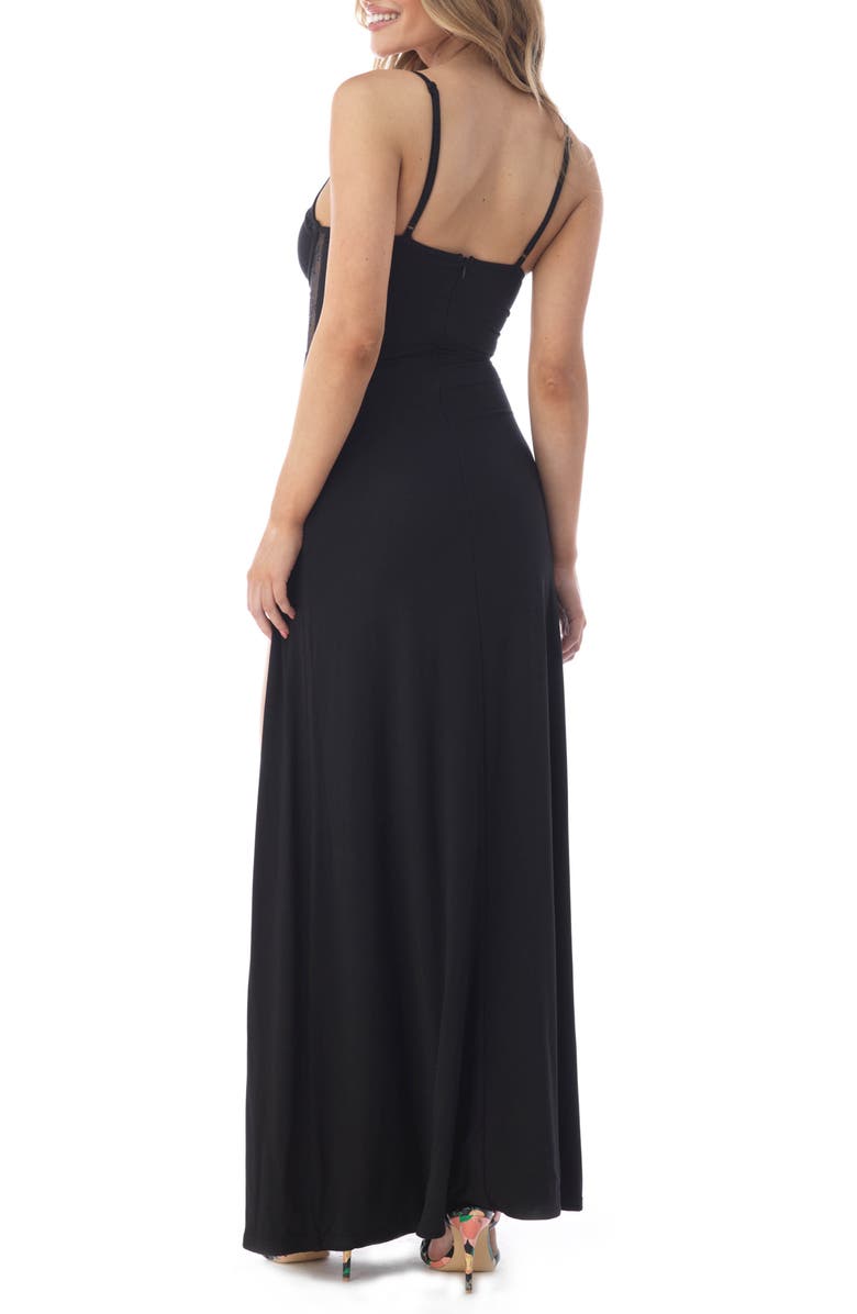 Sky Lace Inset Cocktail Maxi Slipdress, Alternate, color, Black