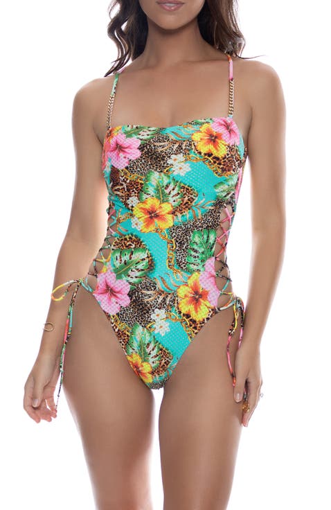 Chain Square Neck Laced Up One Piece