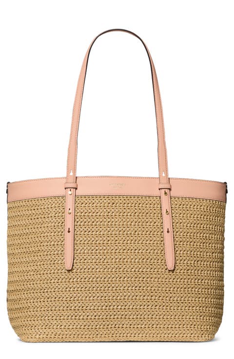 large do it all straw & leather tote