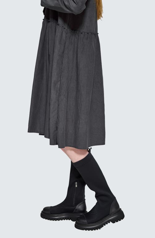 Luukaa Isolde Ruffled Cord Velvet Shirt Dress In Gray