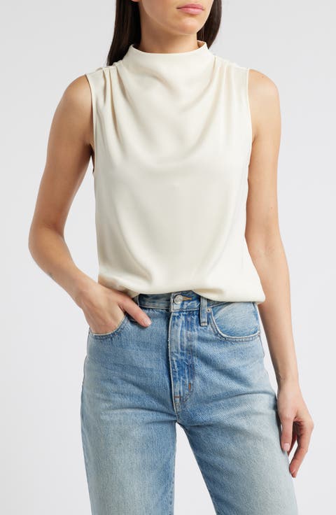Julie Mock Neck Sleeveless Satin Top