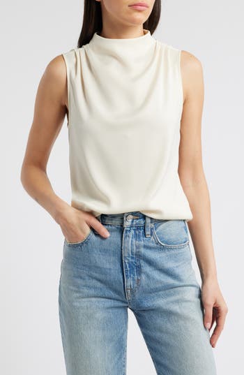Rag & Bone Julie Mock Neck Sleeveless Satin Top