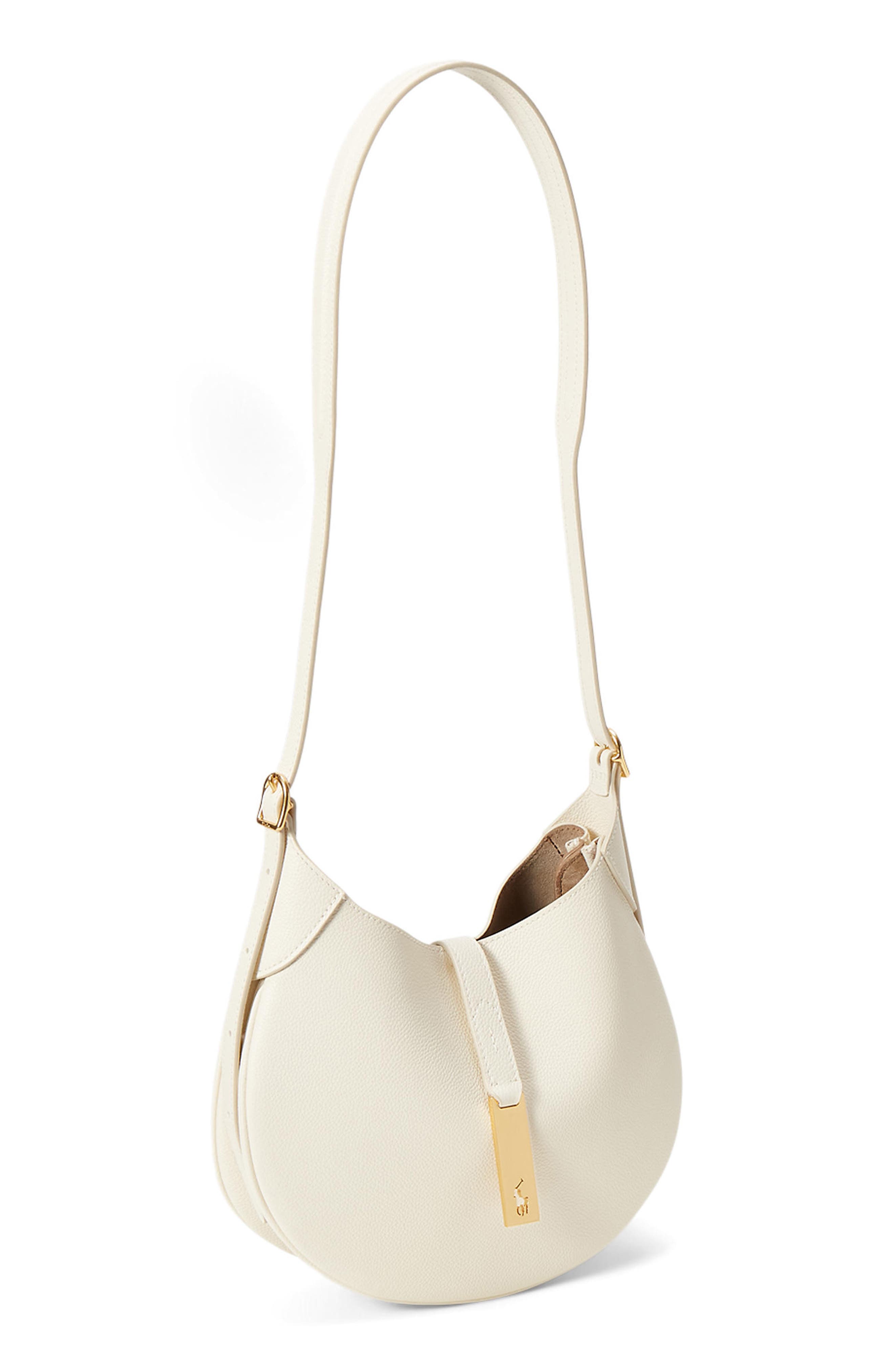 Polo Ralph Lauren Small Polo ID Grain Leather Shoulder Bag, Alternate, color, Ivory
