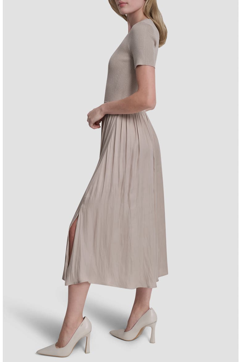 Mixed Media Short Sleeve Dress, Alternate, color, PEBBLE