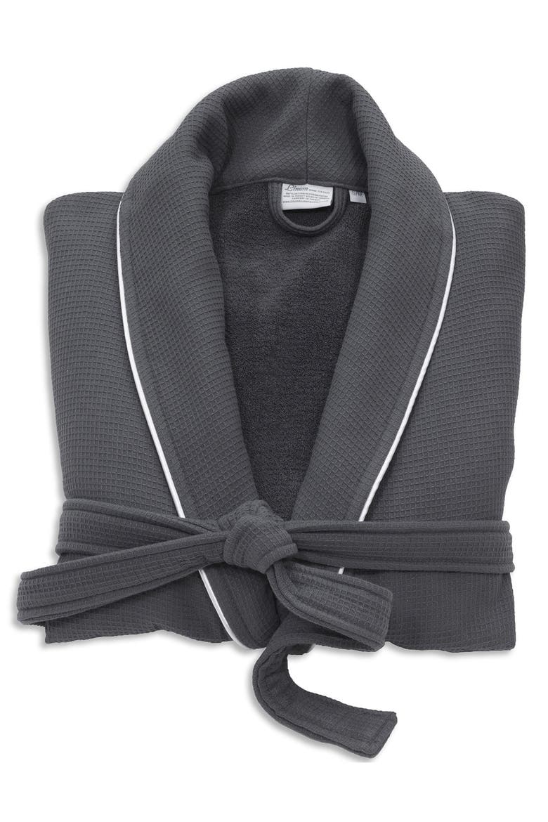 Hotel Collection Satin Piped Trim Waffle Terry Bathrobe, Alternate, color, DARK GRAY