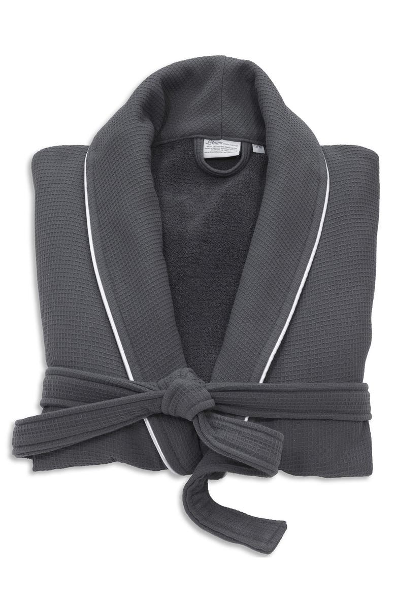 Linum Home Textiles Hotel Collection Satin Piped Trim Waffle Terry Bathrobe, Alternate, color, Dark Gray