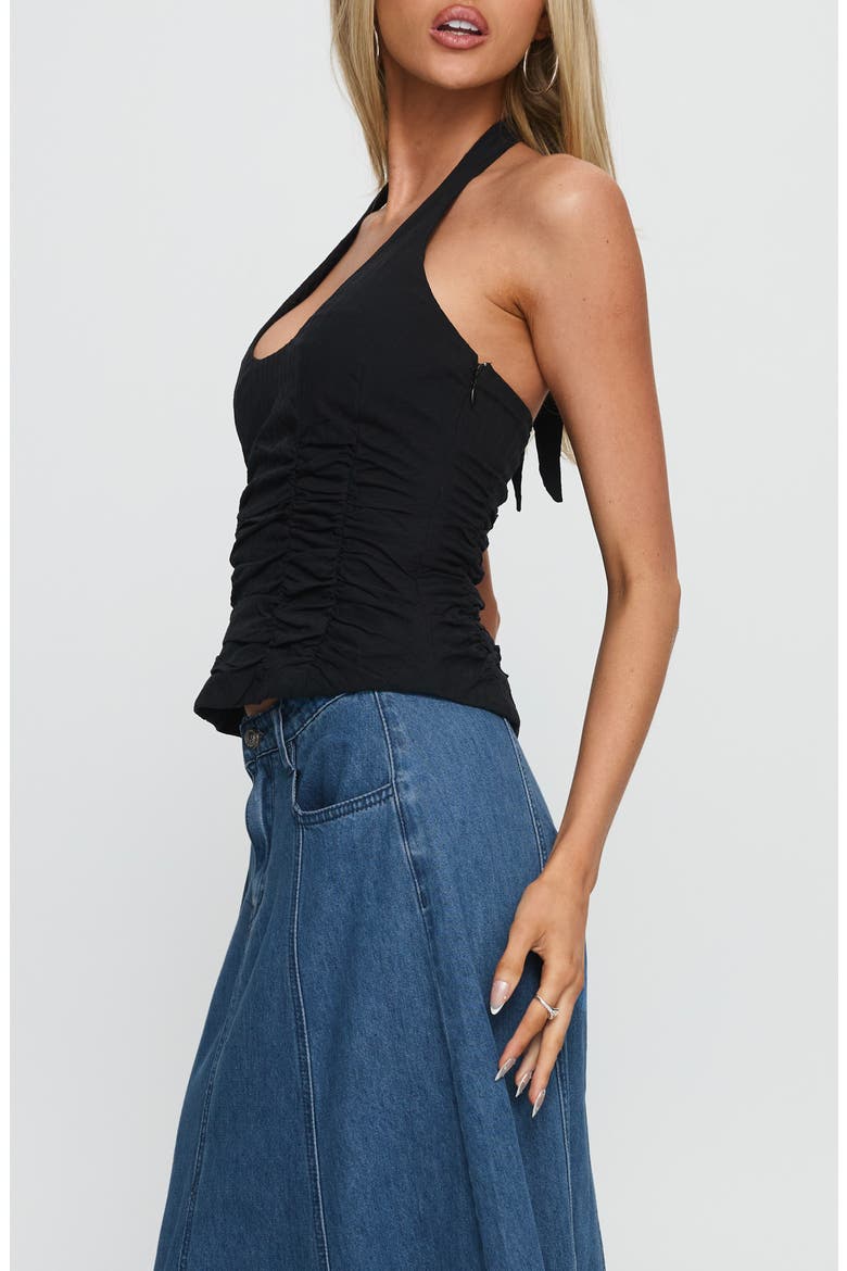 Nataliya Ruched Recycled Cotton Halter Top, Alternate, color, BLACK