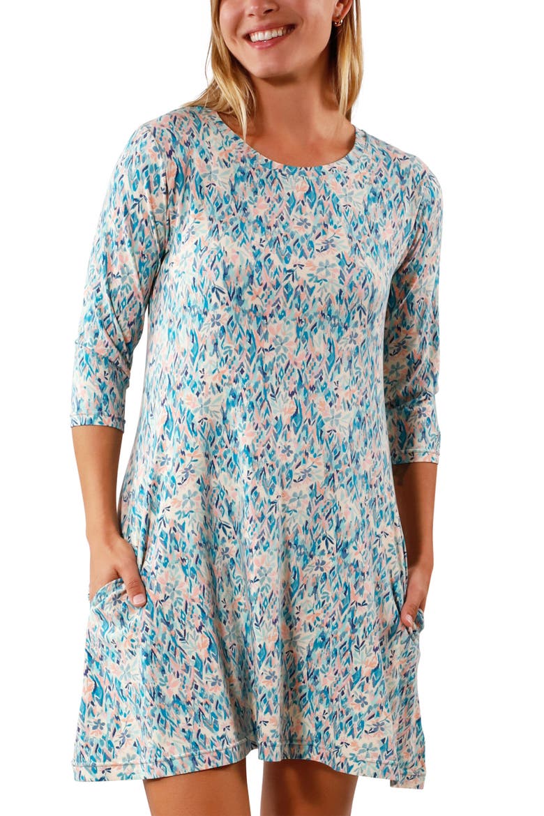 3/4 Sleeve Swing Dress, Main, color, River Painted Eden