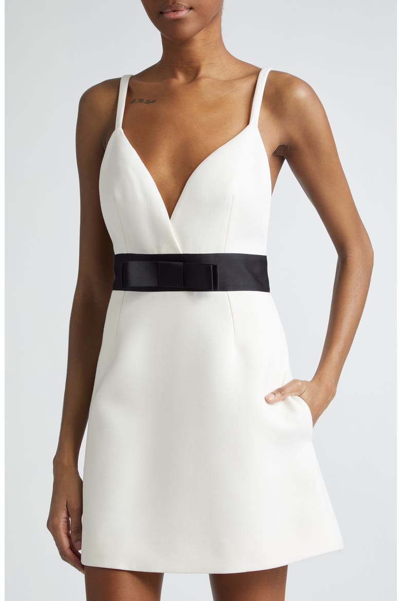 Bow Waist Wool Blend Minidress, Alternate, color, W0001 BIANCO NATURALE