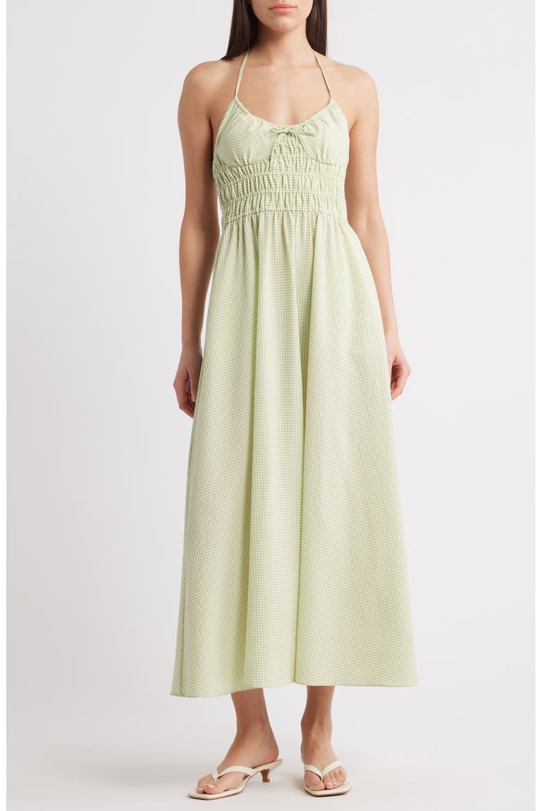 The Lolita Gingham Smocked Cover-Up Halter Dress, Main, color, MATCHA