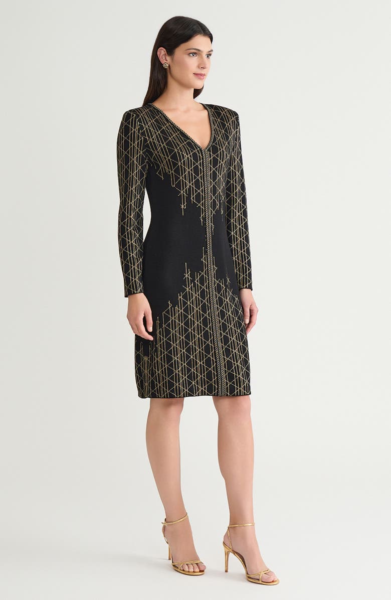 Ming Wang Art Deco Lurex Soft Knit Sheath Dress, Alternate, color, Black/Gold