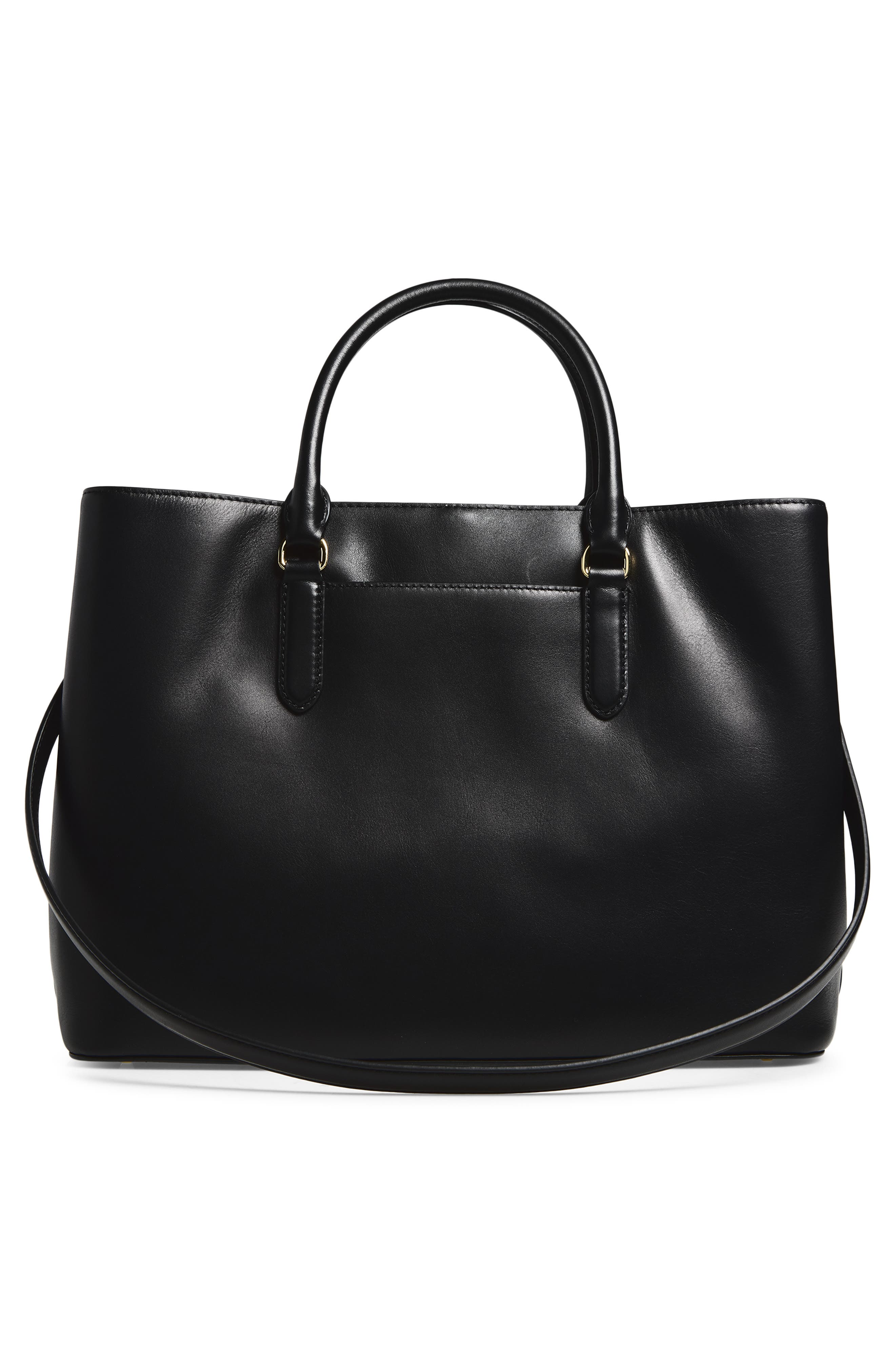 Marcy 36 Leather Tote, Alternate, color, BLACK