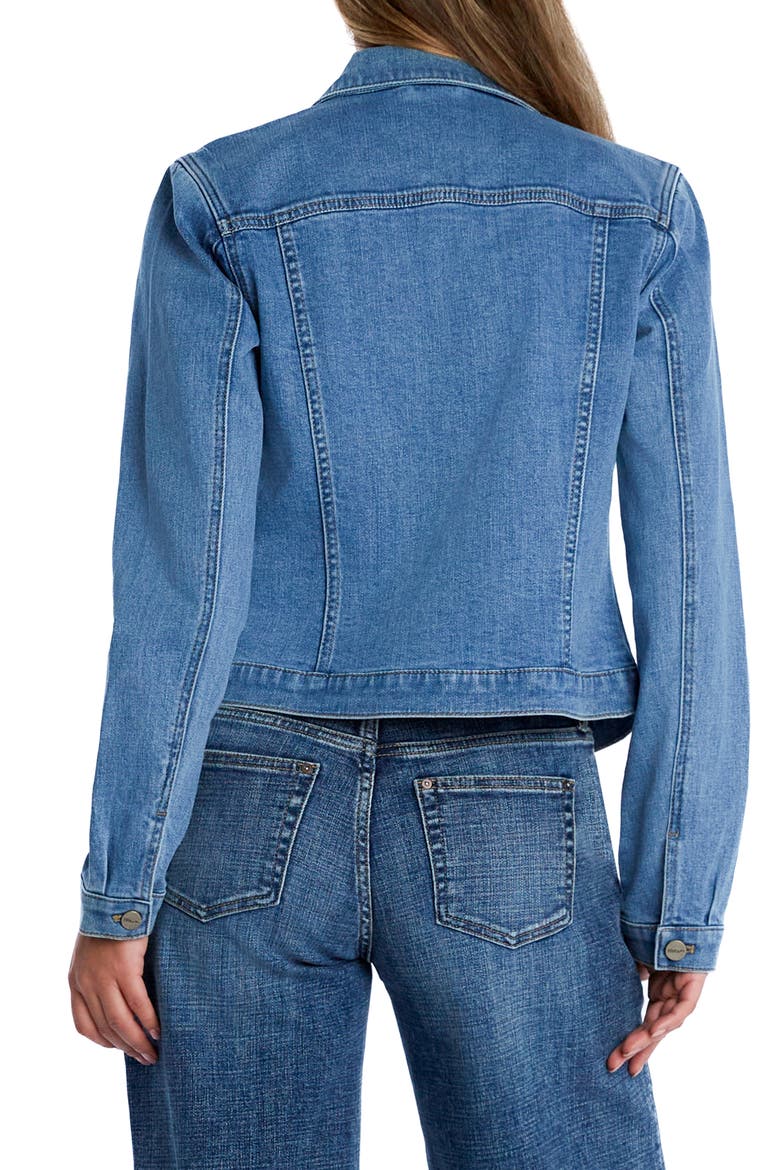 Sleek Stretch Denim Trucker Jacket, Alternate, color, SHINE BLUE